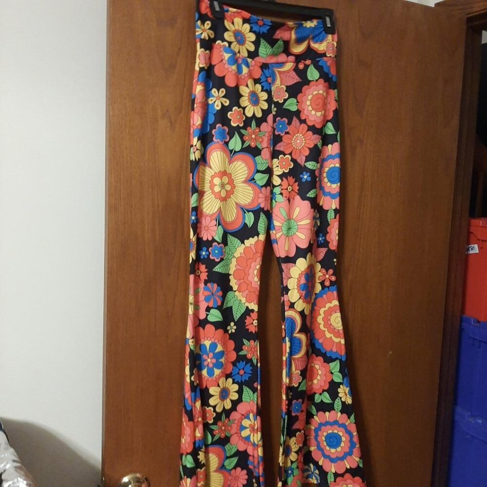 NEW ! Deerose High Waist Stretch Bell Bottom Slim-Fit Flare Leg Hippie Pant Sz L